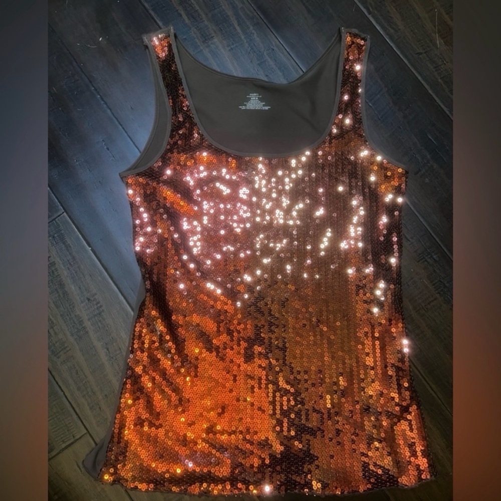 Modern Movement Sequin Tank Top Copper Brown